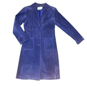 Margaret Godfrey vintage purple suede leather button up jacket duster 70s trench